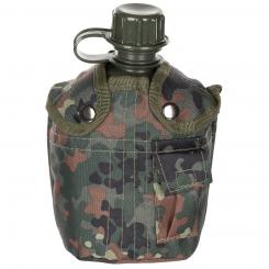 US Plastikfeldflasche, 1 l, Hülle, flecktarn, BPA-frei 