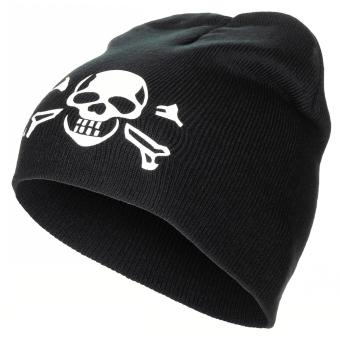 Strickmütze, "Beanie",schwarz, Totenkopf, fein gestrickt 