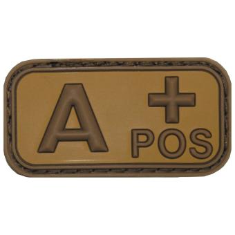 Klettabzeichen, braun-khaki, Blutgruppe "A POS", 3D 