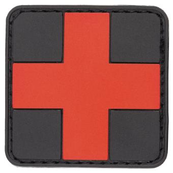 Klettabzeichen, "FIRST AID", schwarz-rot, 3D, ca. 5 x 5 cm 
