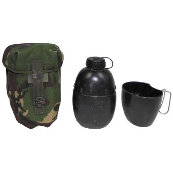 Brit. Feldflasche, schwarz, Becher, Tasche DPM tarn, gebr. 